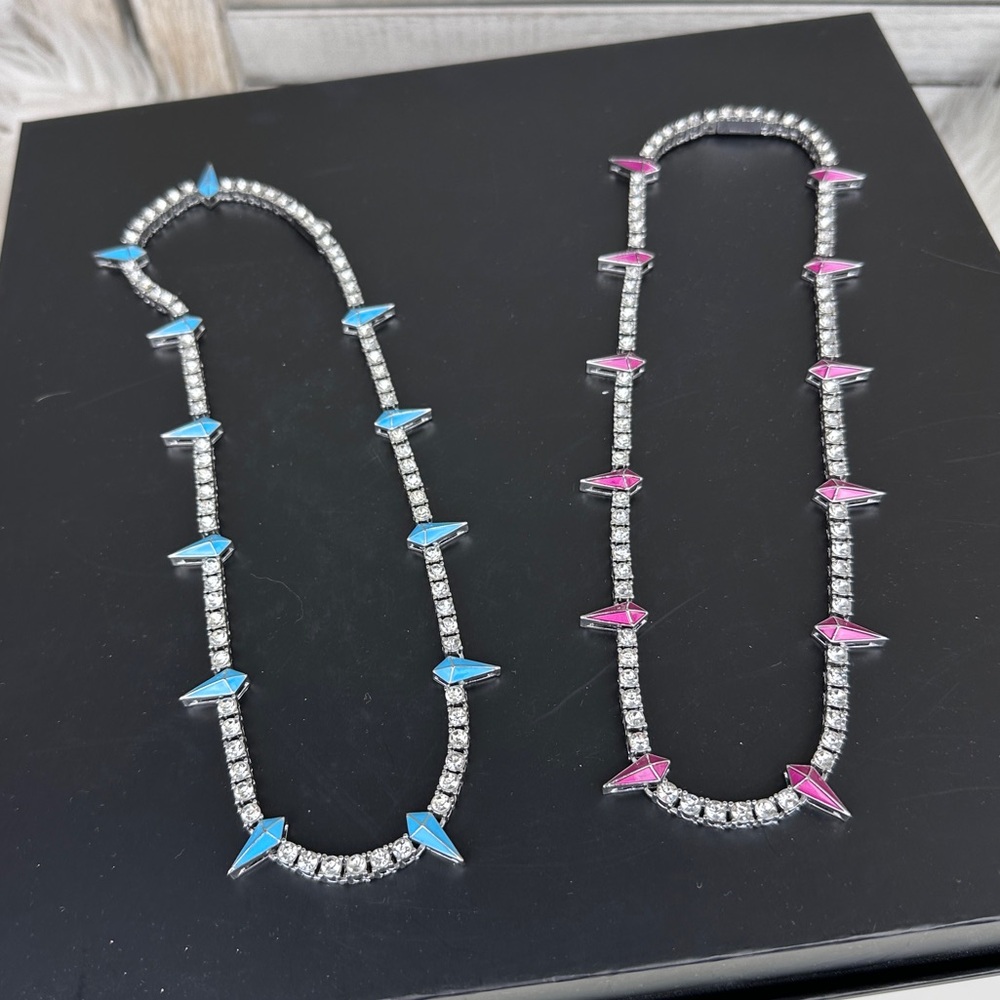 Silver Rhinestone Tennis Necklace Bundle Coffin Detail Inset Designs Set of 2
